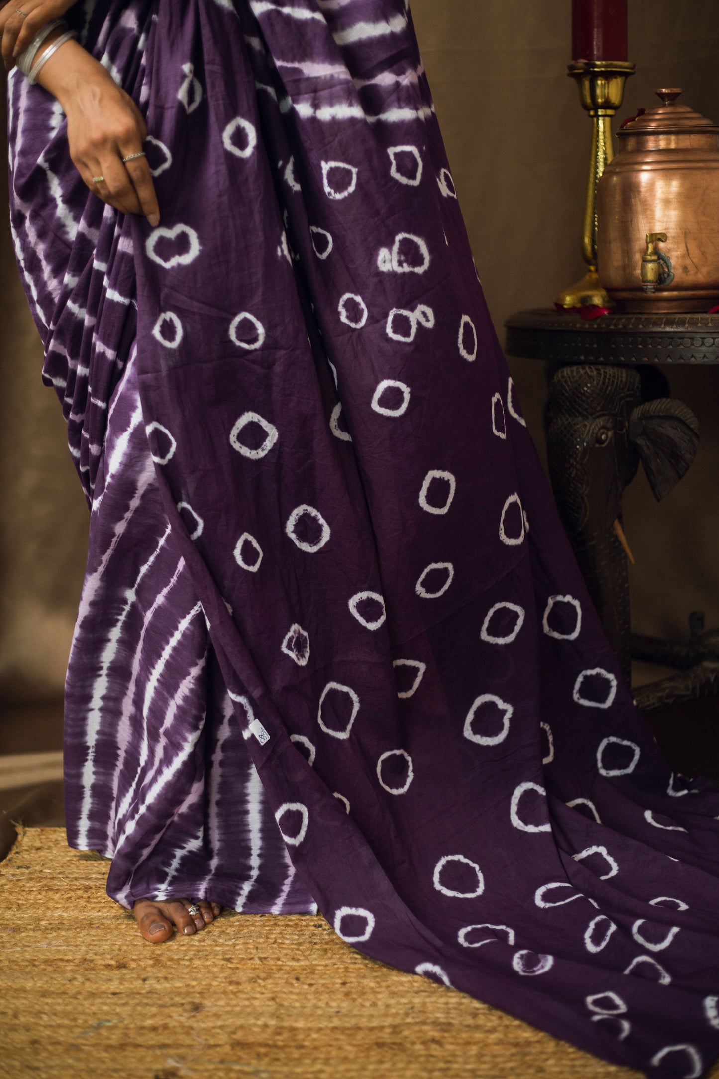 Cotton Mul Tie Dye Saree Jamun Leheriya