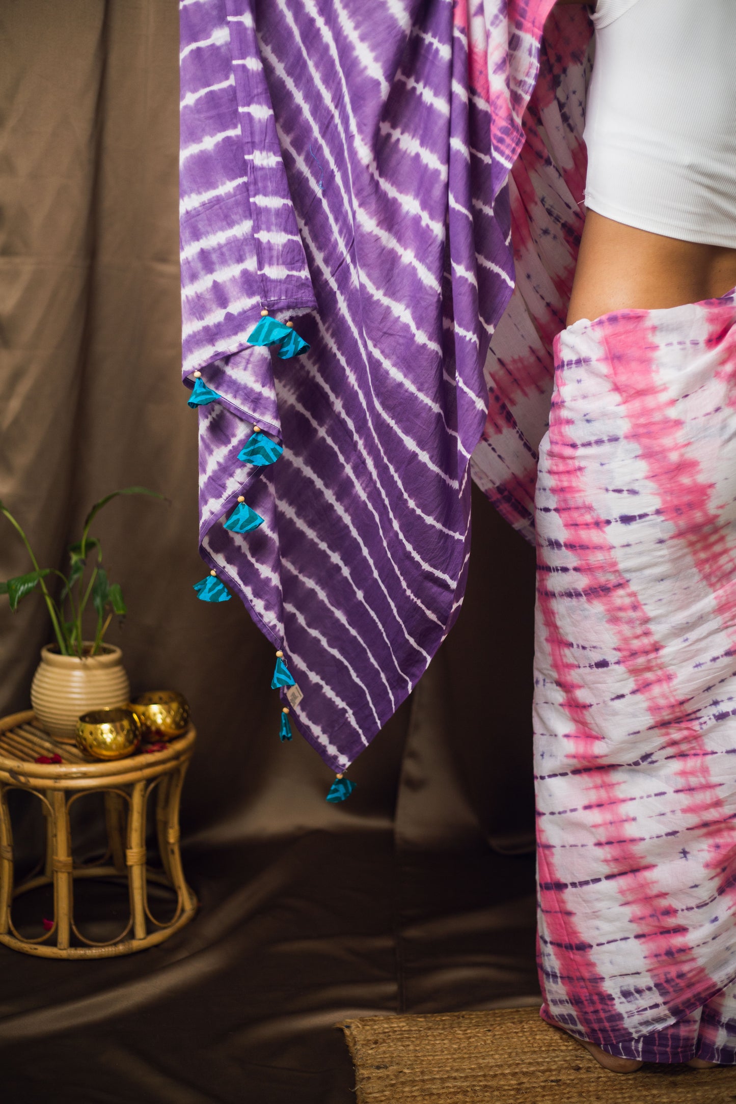 Cotton Mul Tie Dye Saree Berry Bloom