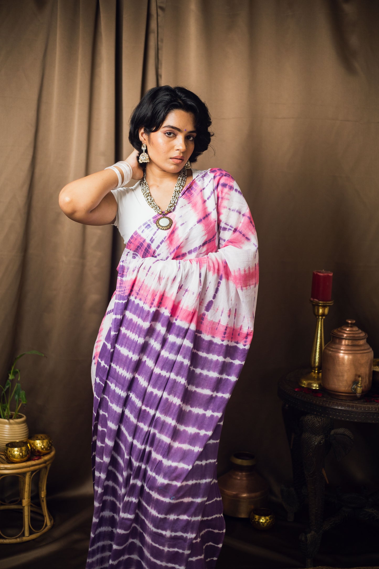 Cotton Mul Tie Dye Saree Berry Bloom