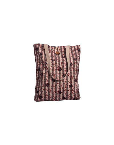 Cotton Shopping Tote Bag · Flowers With Stripes Red