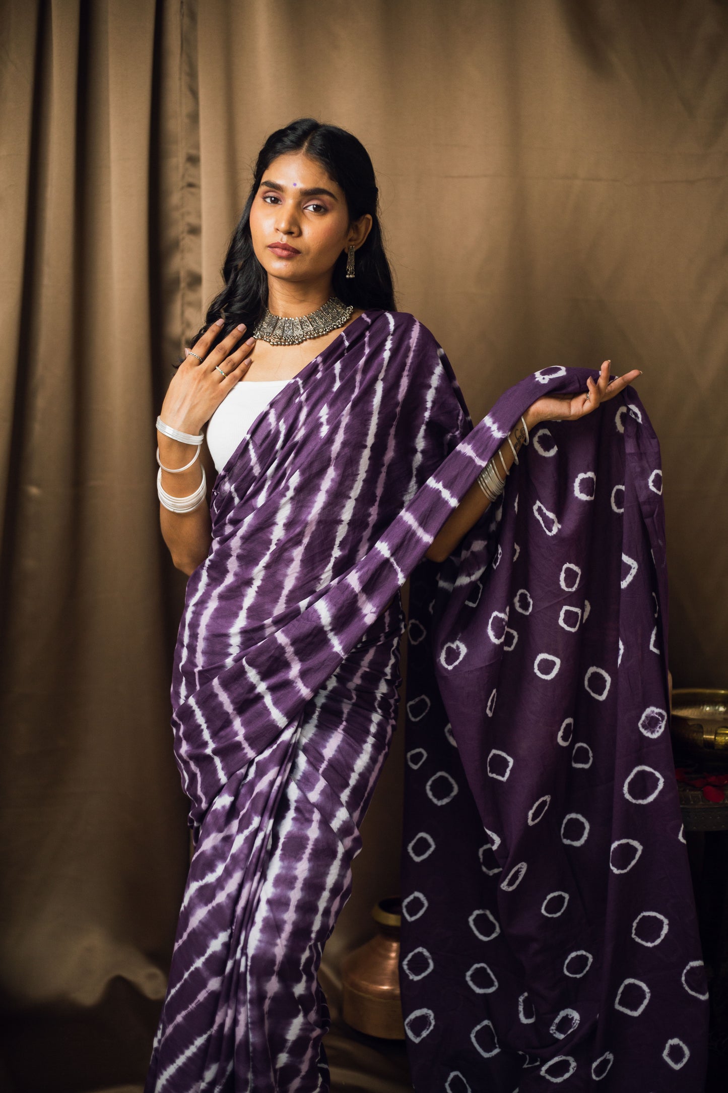 Cotton Mul Tie Dye Saree Jamun Leheriya
