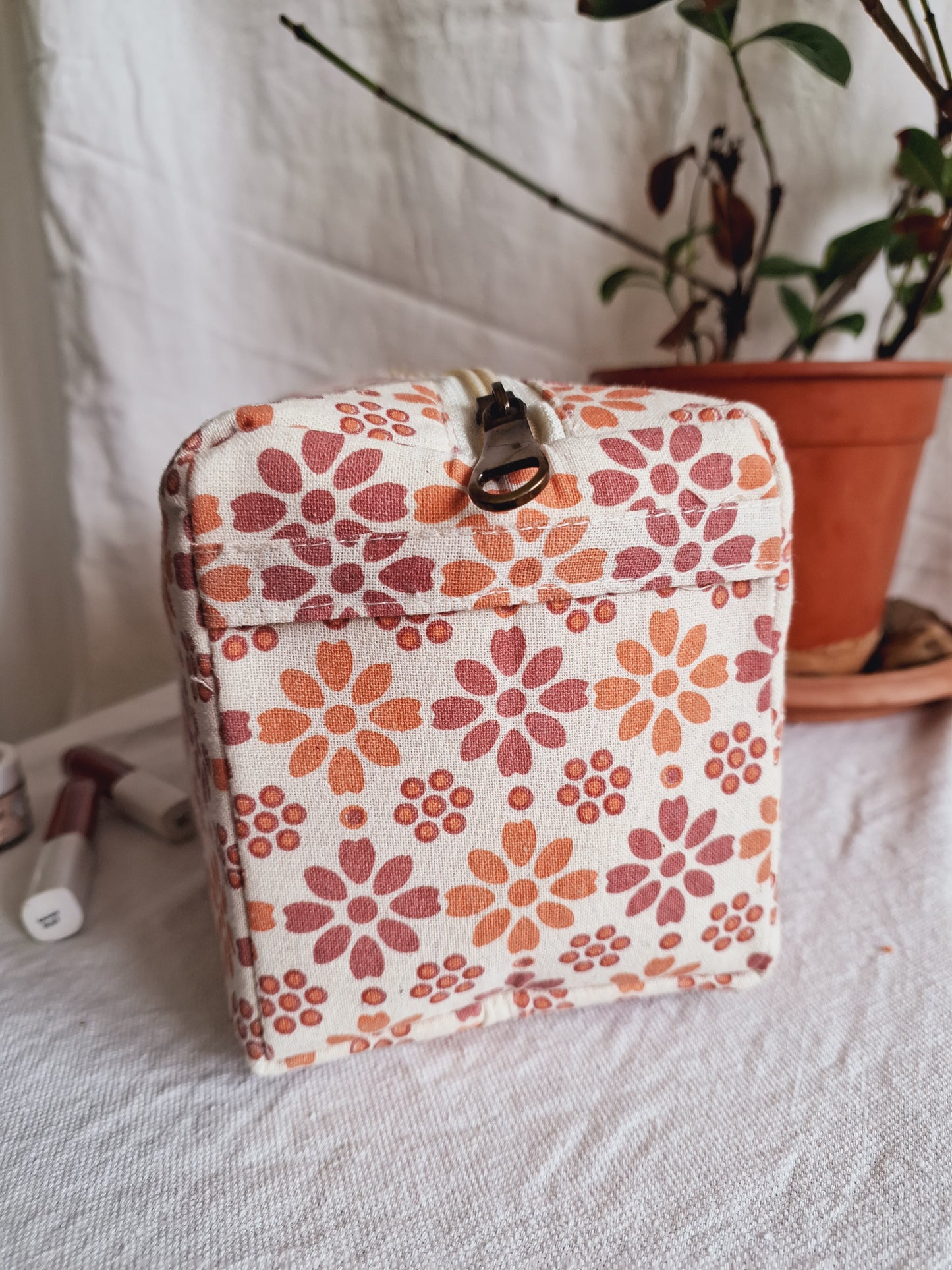 Cotton Hand Printed travel pouch • Pastel flowers