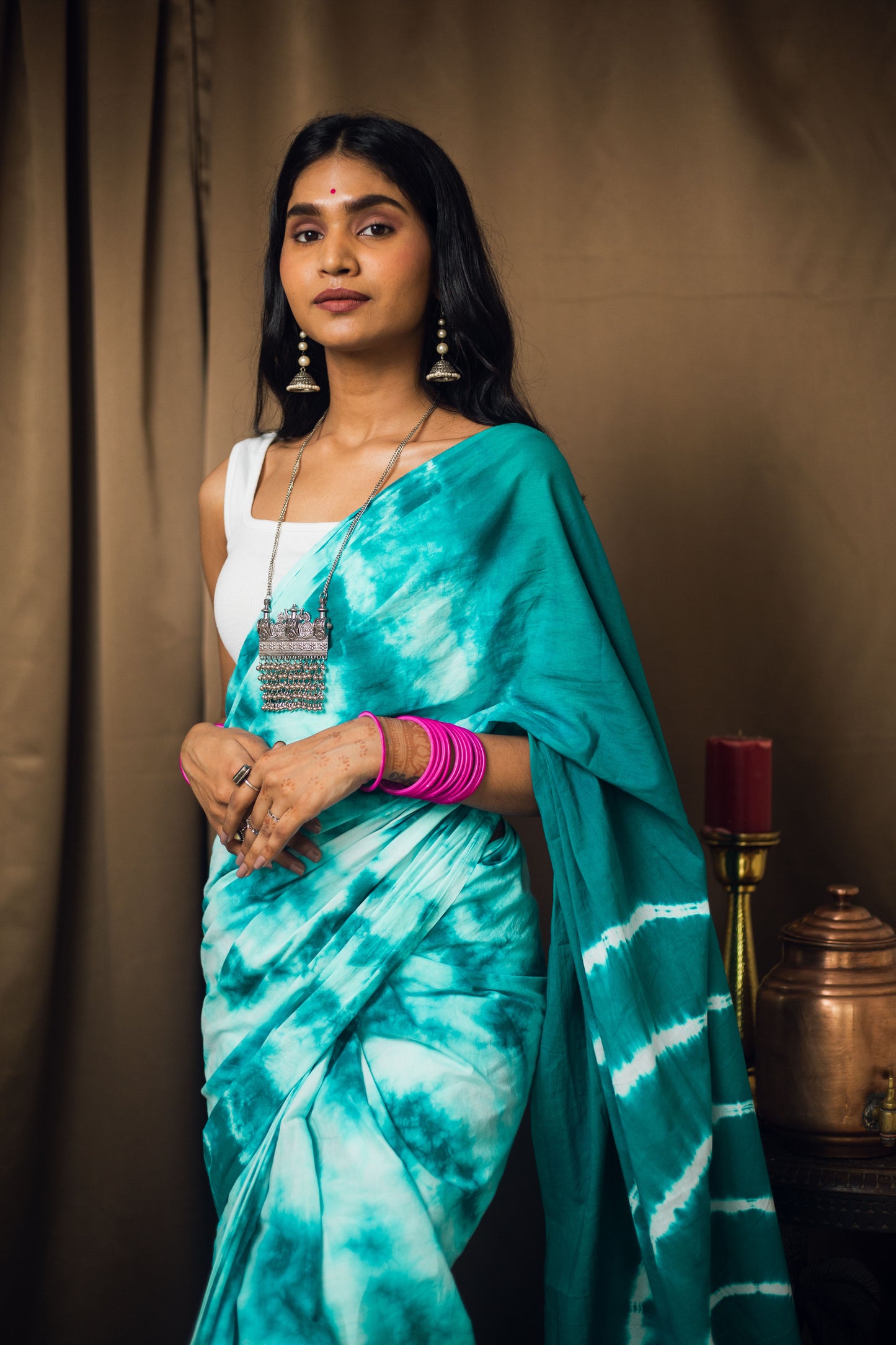 Cotton Mul Tie Dye Saree Mint Masala