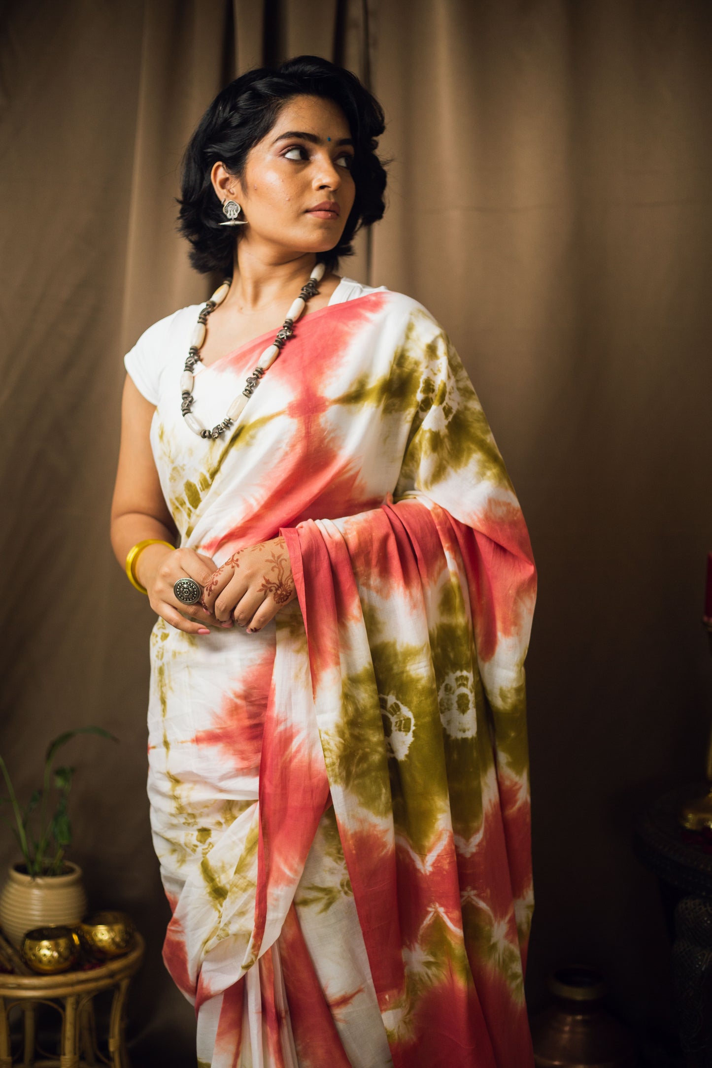Cotton Mul Tie Dye Saree Green Earth