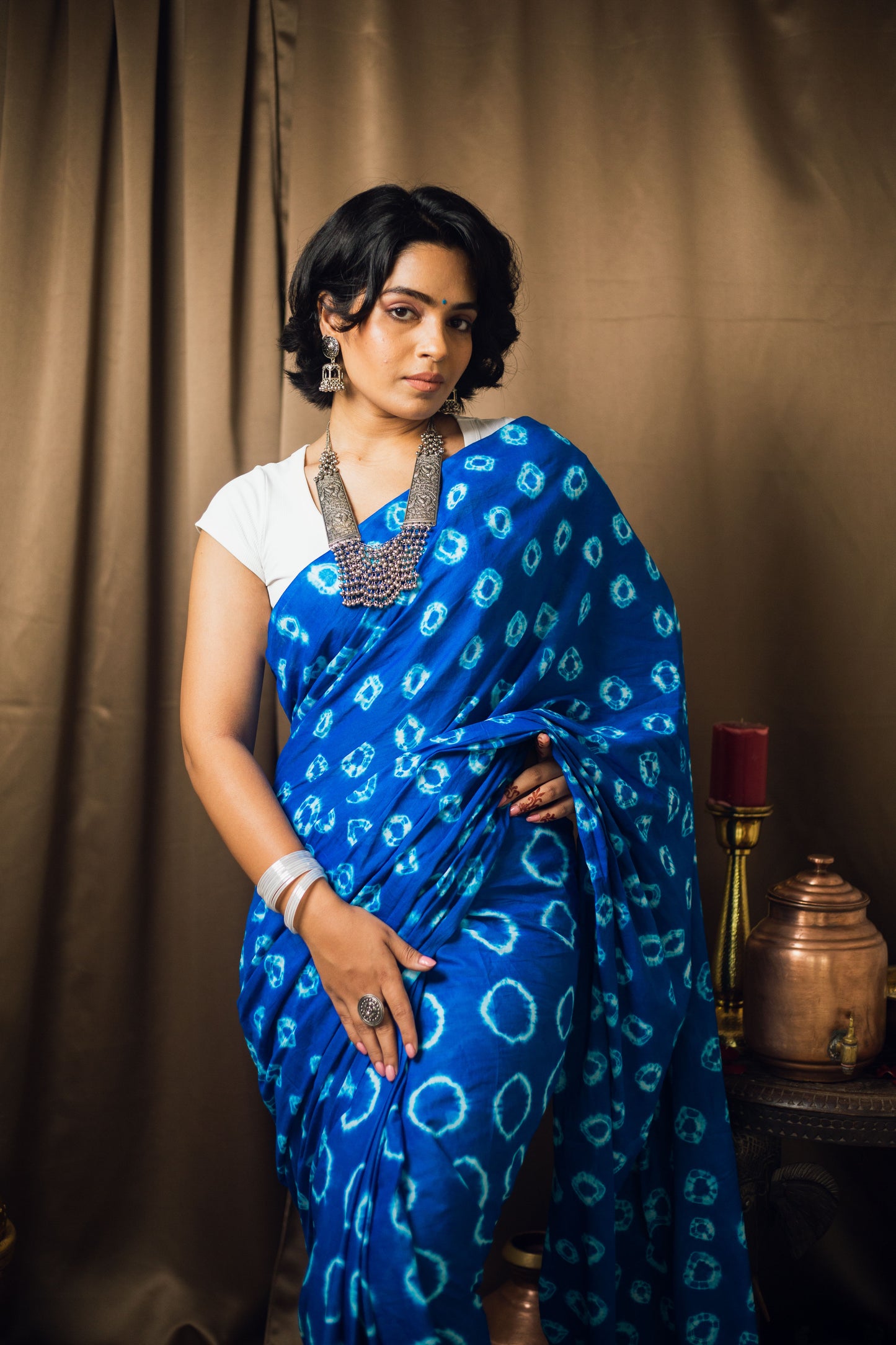 Cotton Mul Tie Dye Saree Blue Bindu