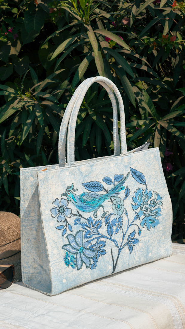 Canvas Cotton Box Tote Bag Tree of Life • Blue