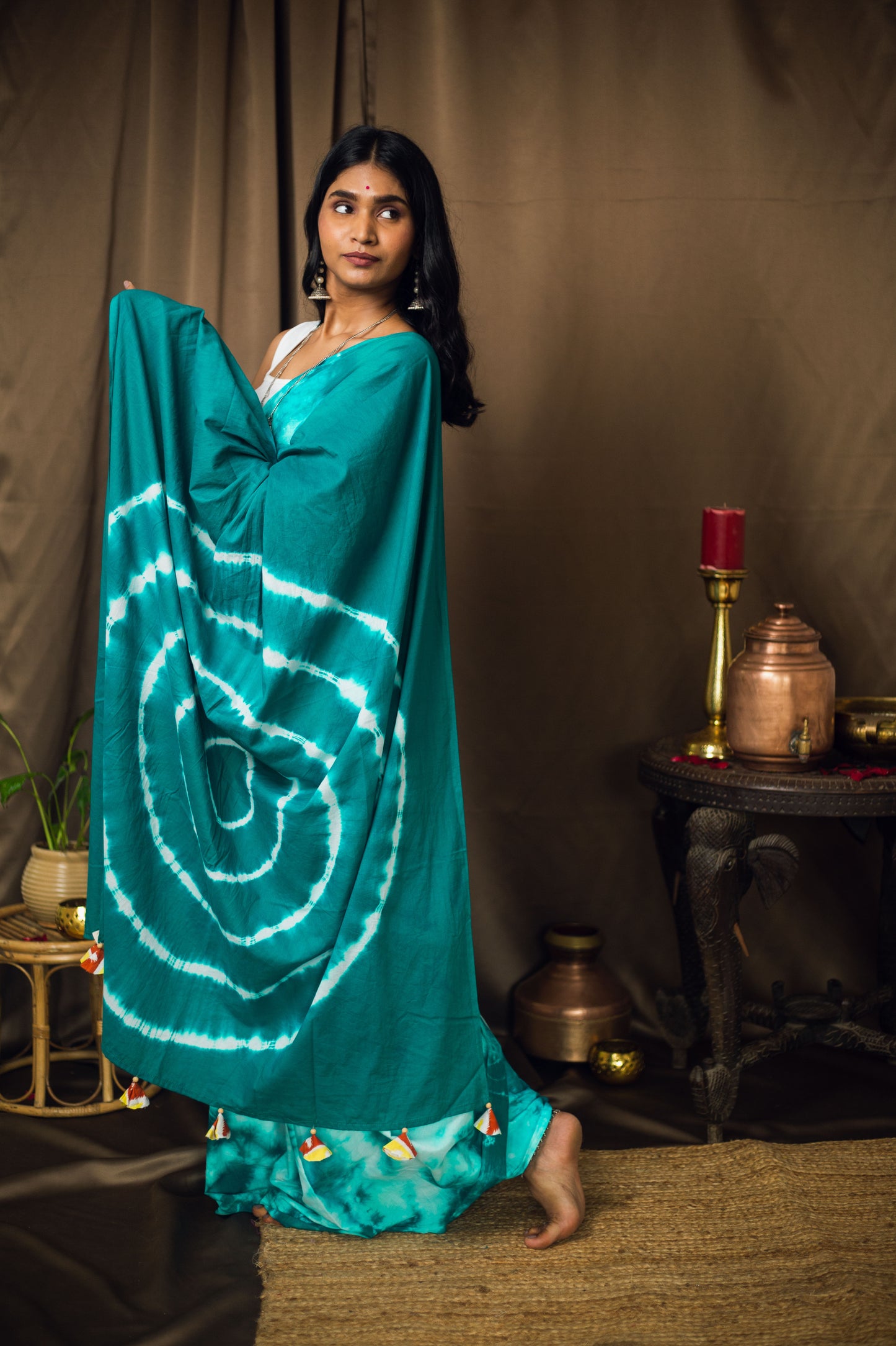Cotton Mul Tie Dye Saree Mint Masala