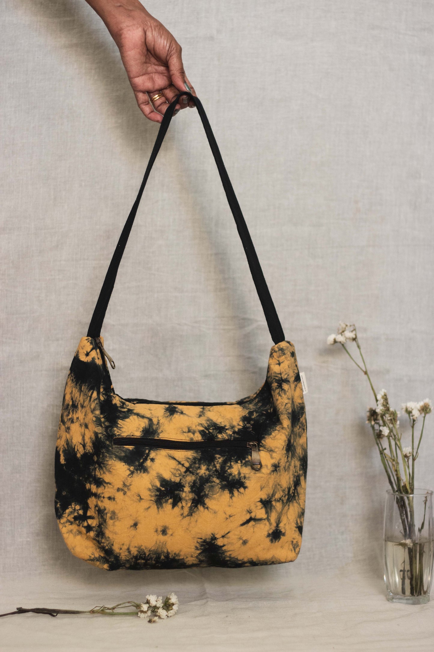 Cotton Hobo Bag • Black Splash