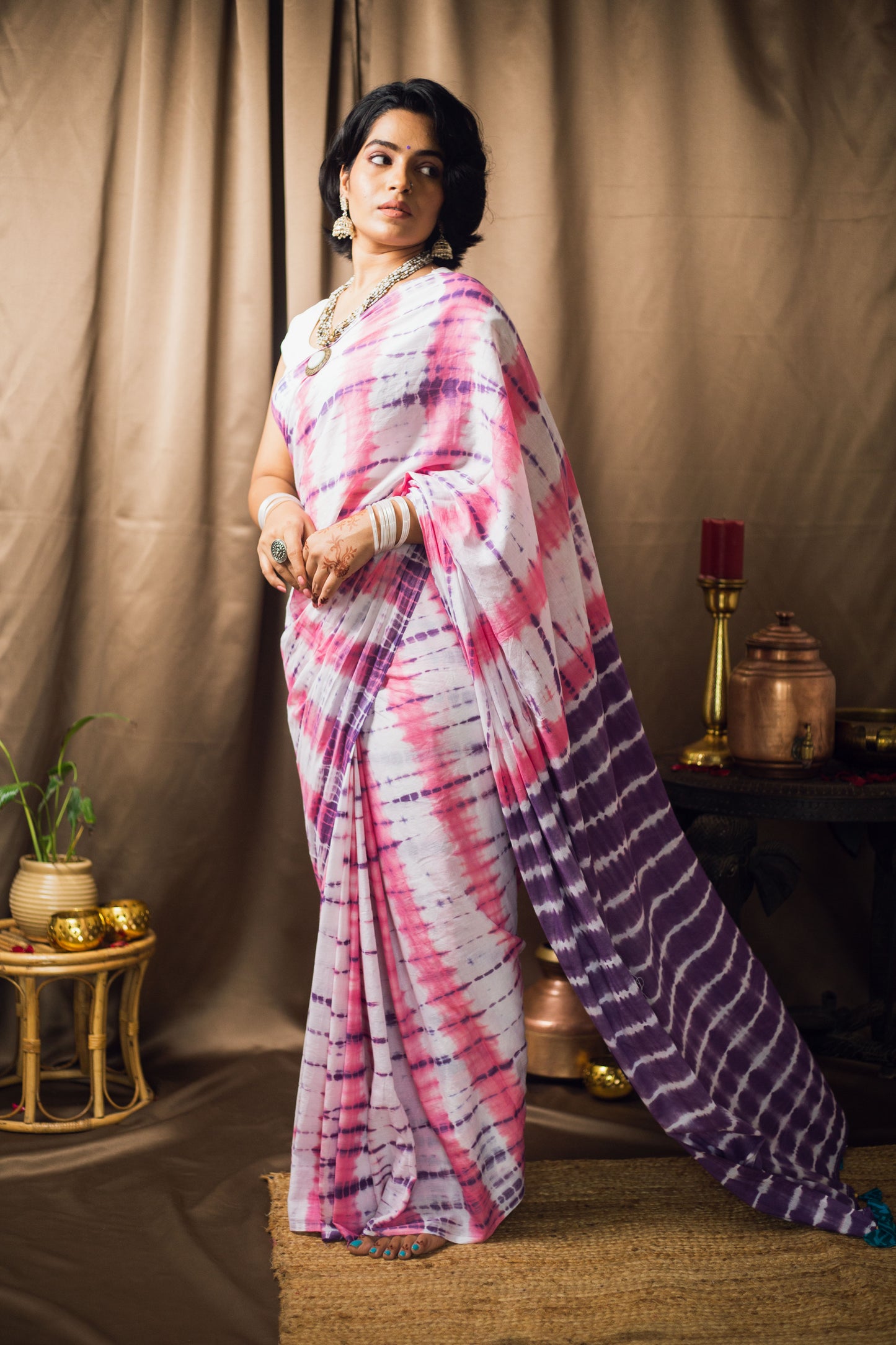 Cotton Mul Tie Dye Saree Berry Bloom