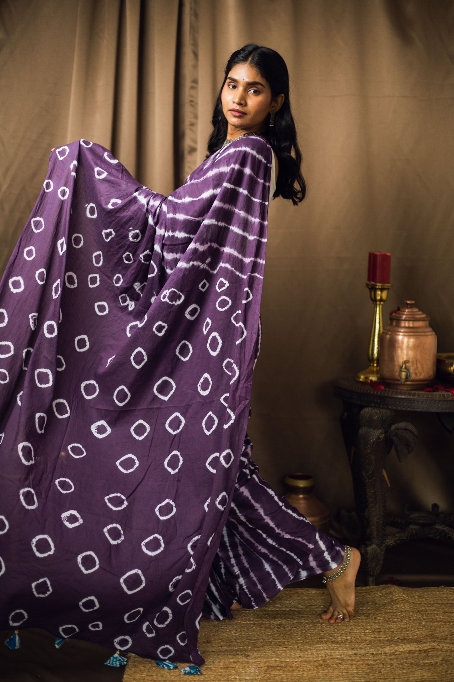 Cotton Mul Tie Dye Saree Jamun Leheriya