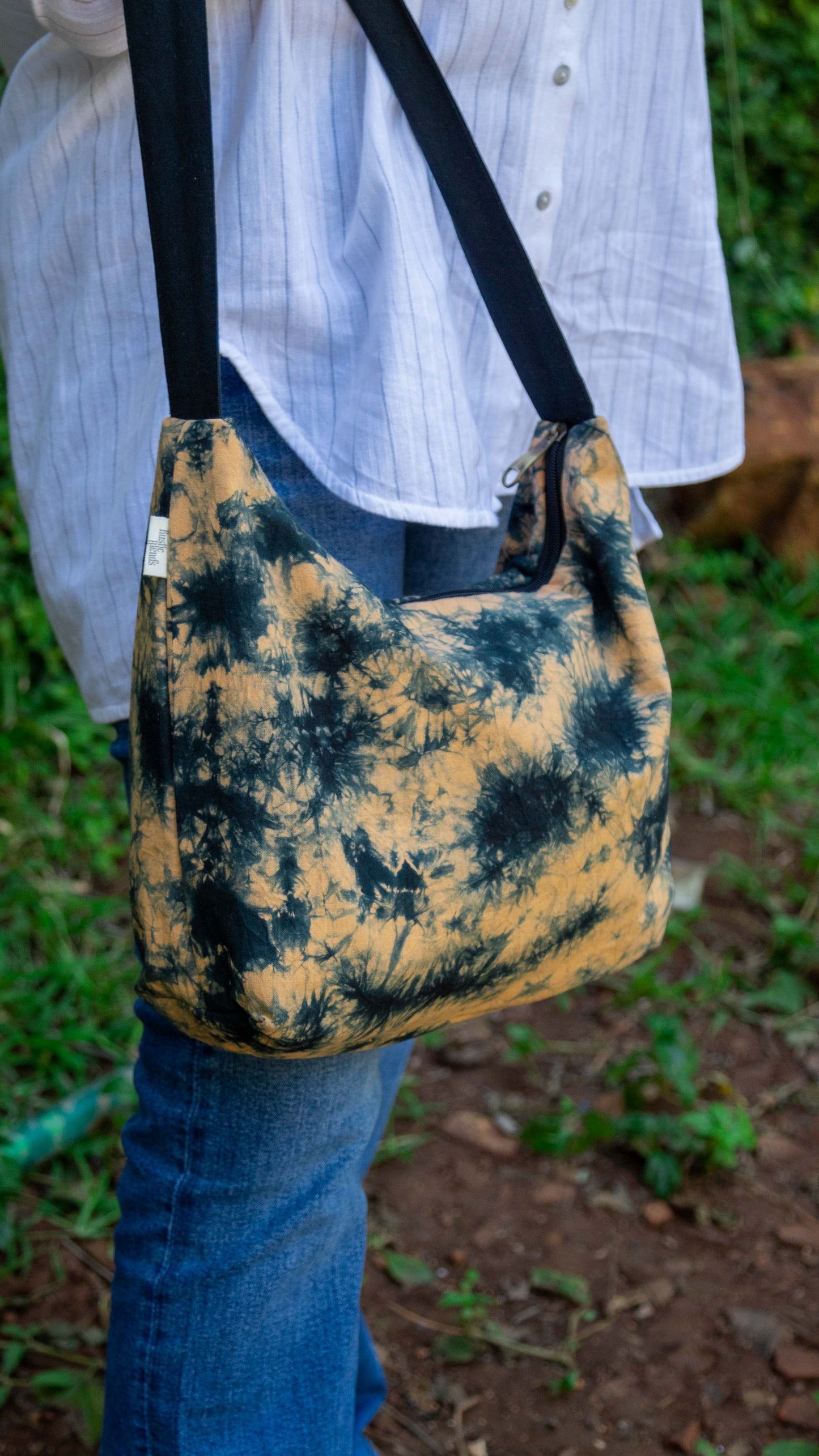 Cotton Hobo Bag • Black Splash