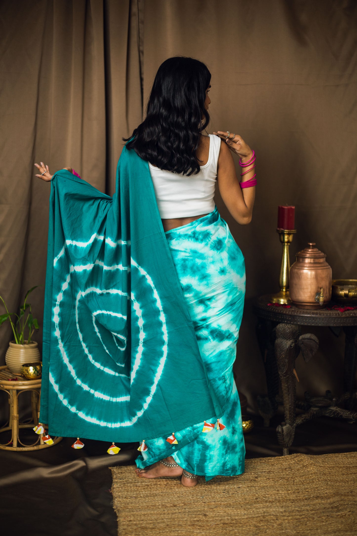 Cotton Mul Tie Dye Saree Mint Masala