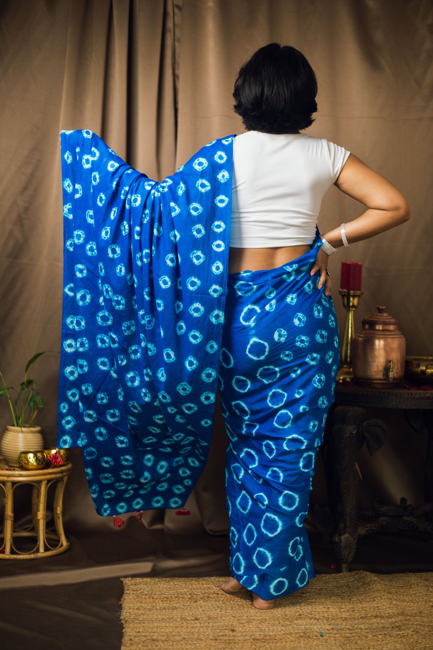 Cotton Mul Tie Dye Saree Blue Bindu