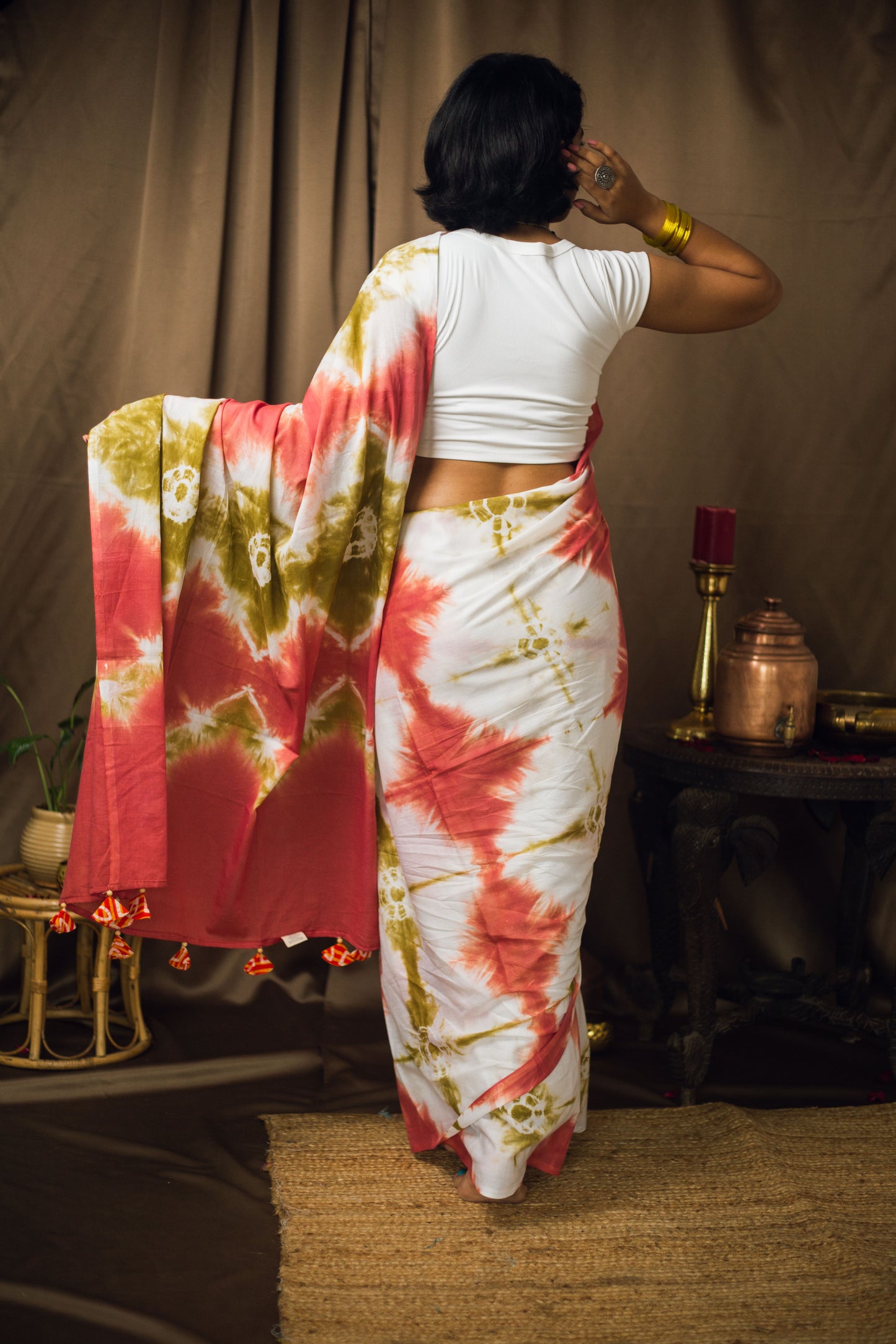 Cotton Mul Tie Dye Saree Green Earth
