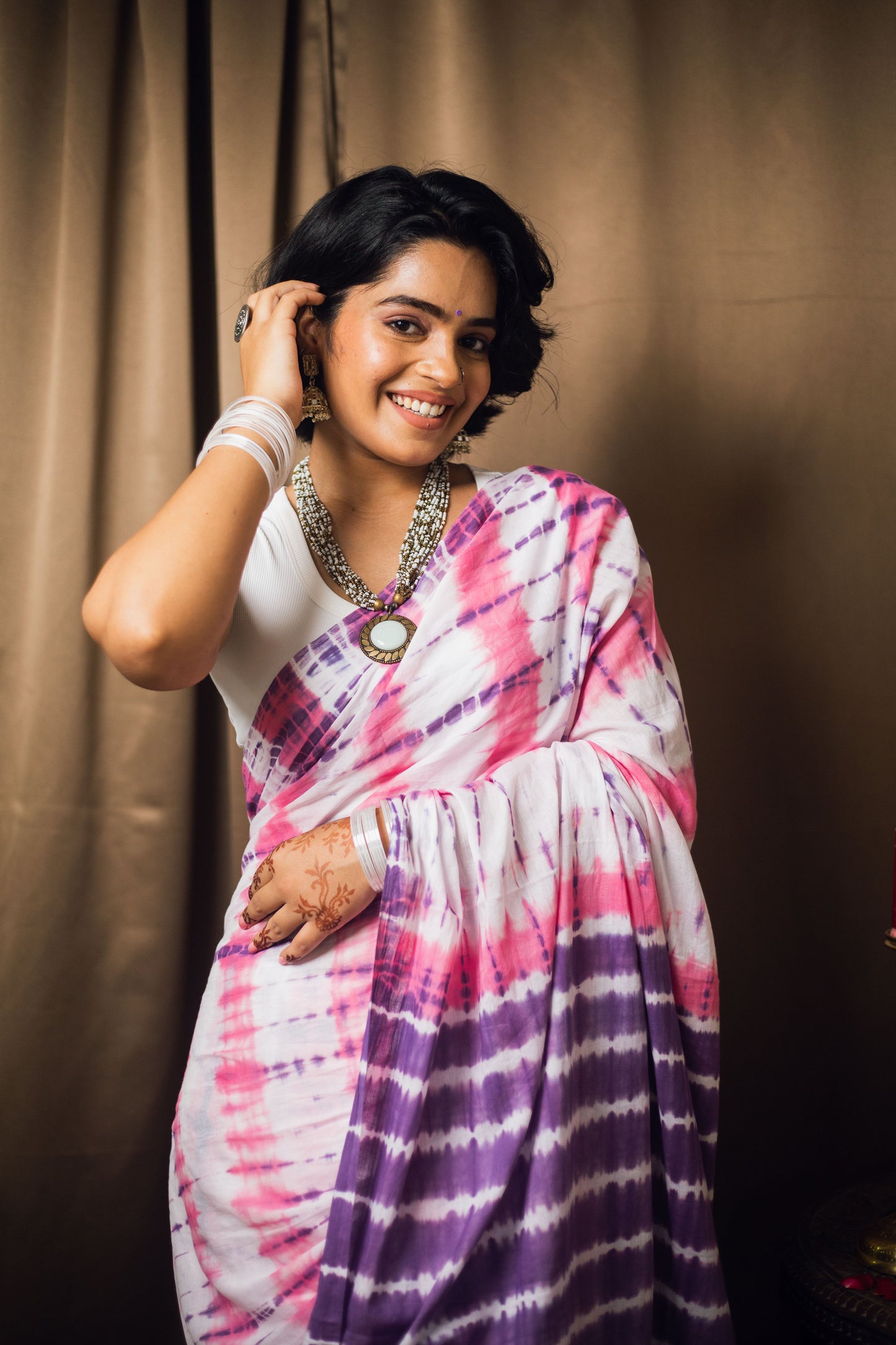 Cotton Mul Tie Dye Saree Berry Bloom