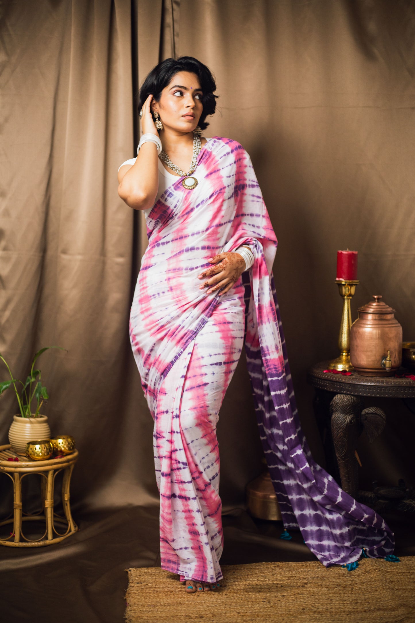 Cotton Mul Tie Dye Saree Berry Bloom