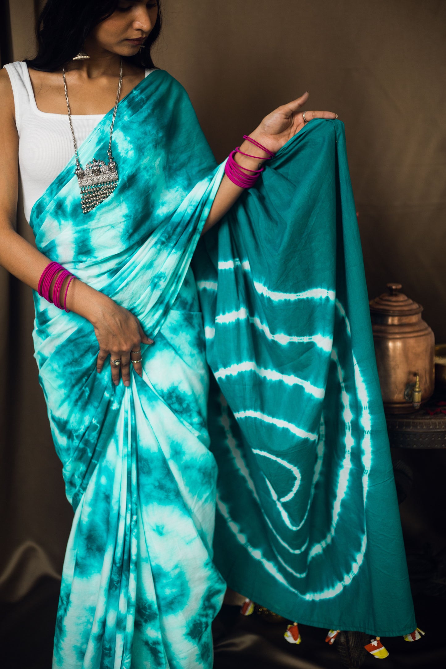 Cotton Mul Tie Dye Saree Mint Masala