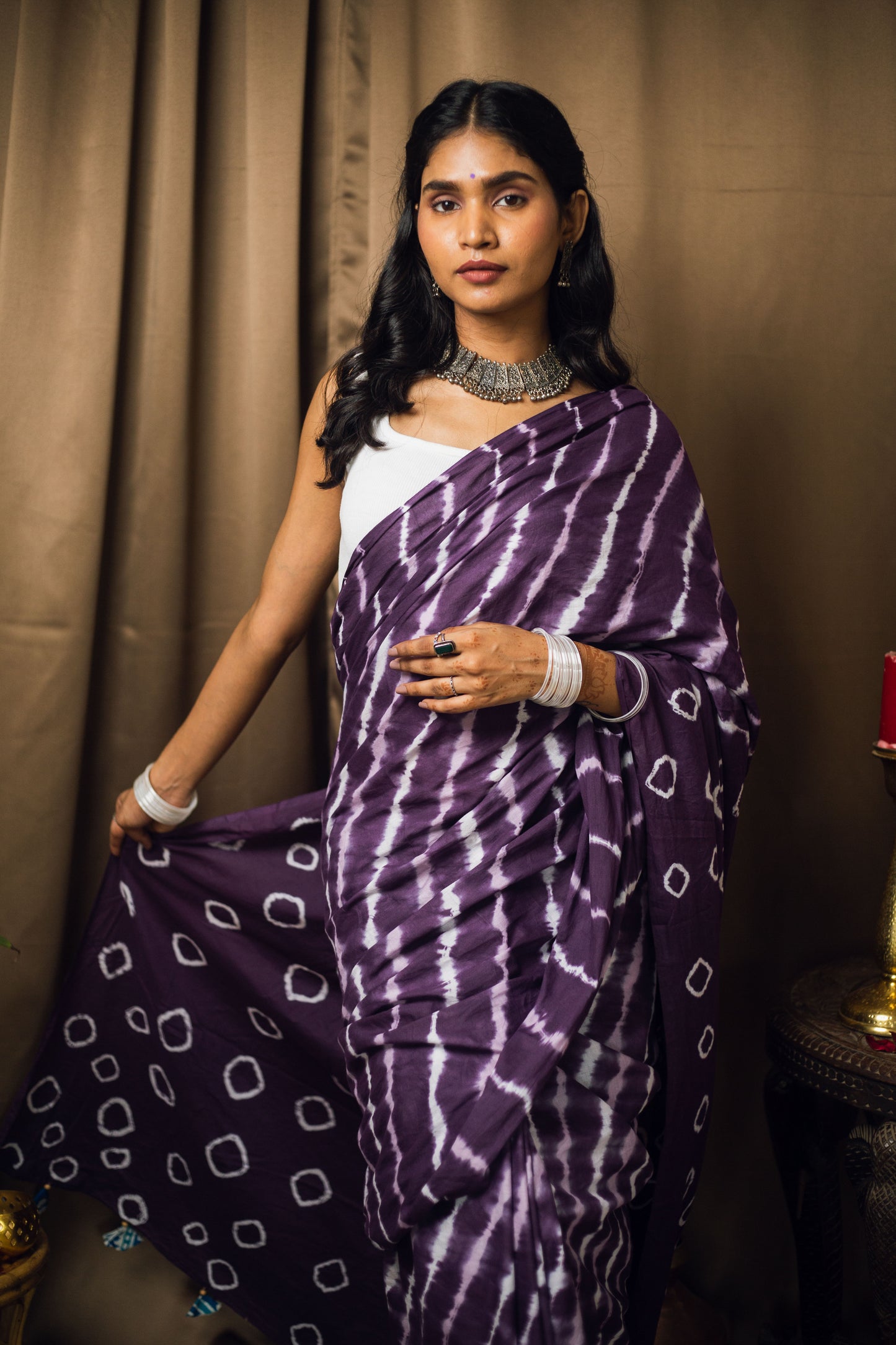 Cotton Mul Tie Dye Saree Jamun Leheriya