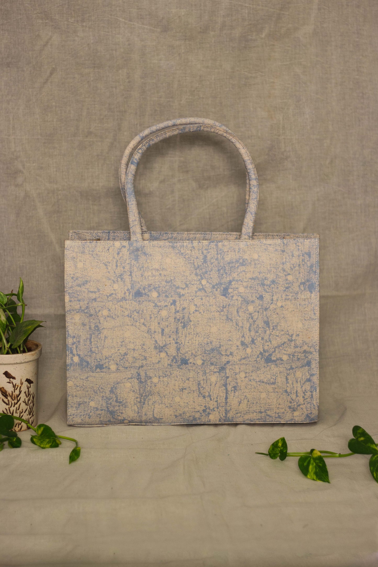 Canvas Cotton Box Tote Bag Tree of Life • Blue