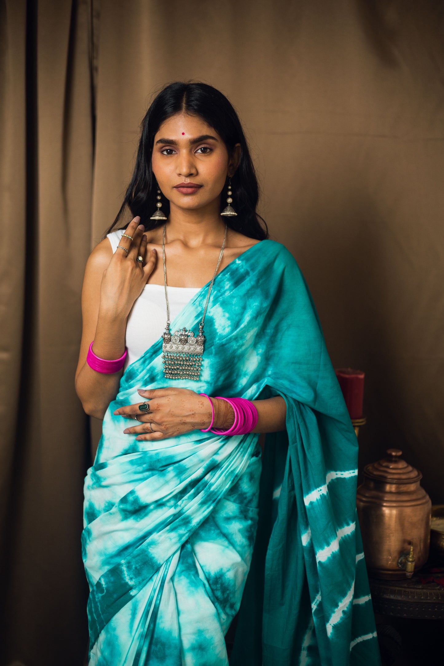 Cotton Mul Tie Dye Saree Mint Masala