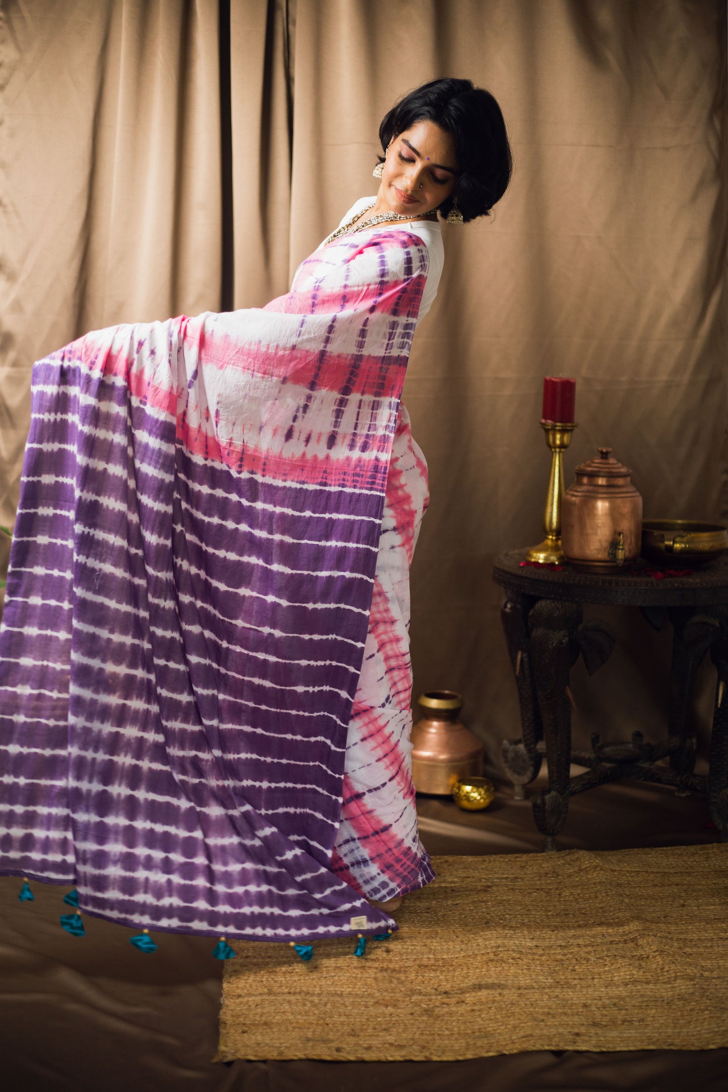 Cotton Mul Tie Dye Saree Berry Bloom