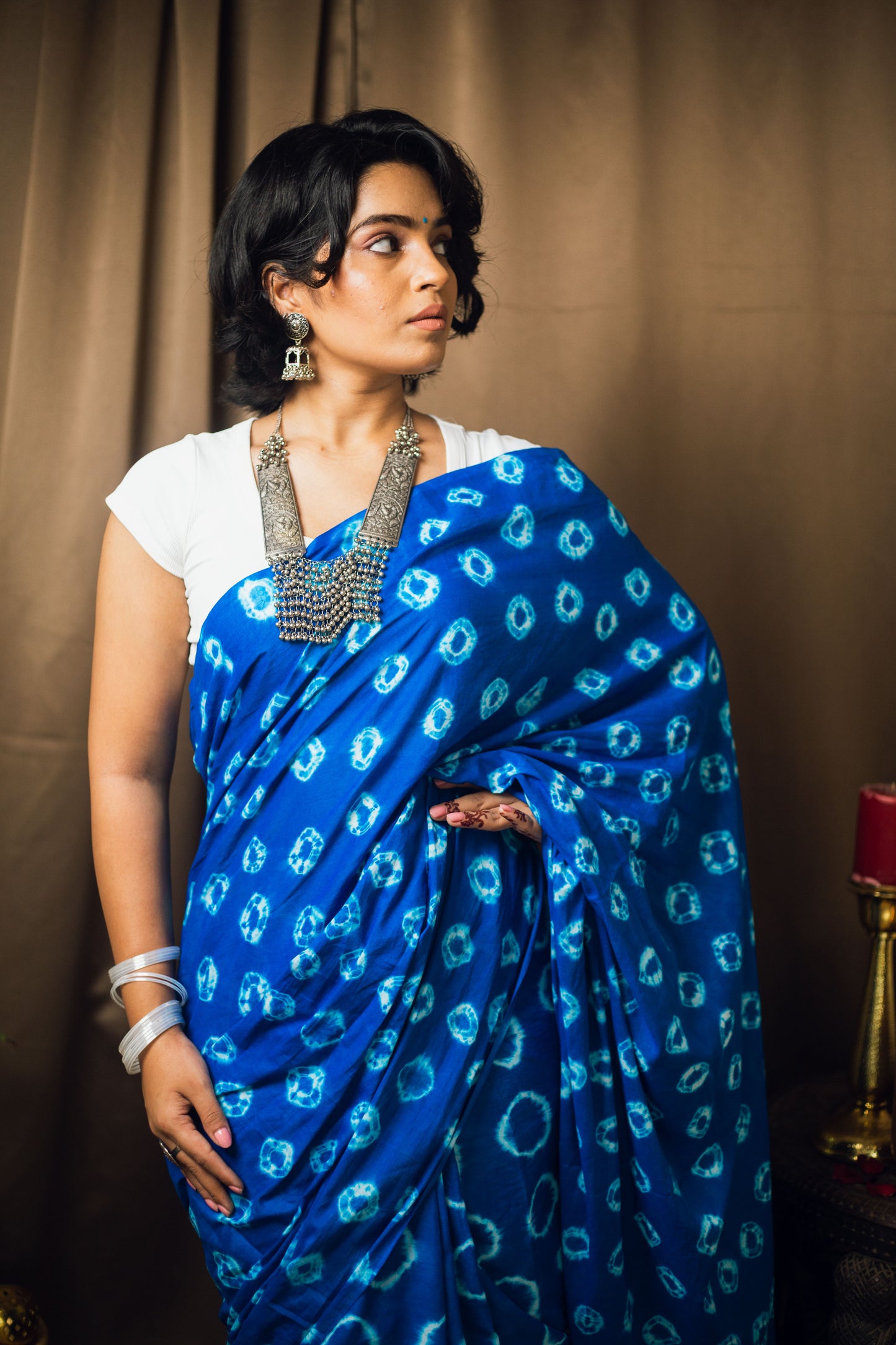 Cotton Mul Tie Dye Saree Blue Bindu