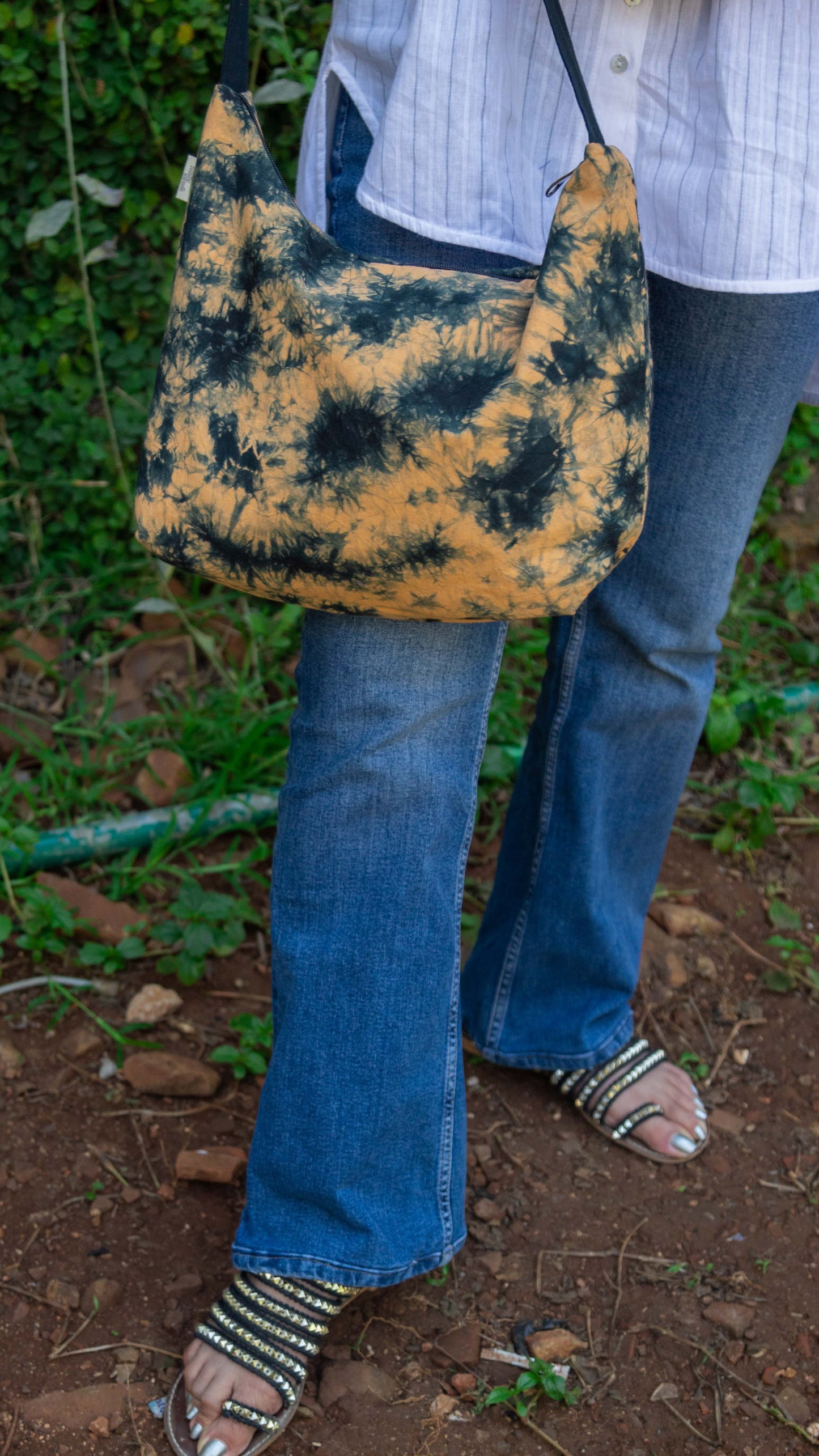 Cotton Hobo Bag • Black Splash