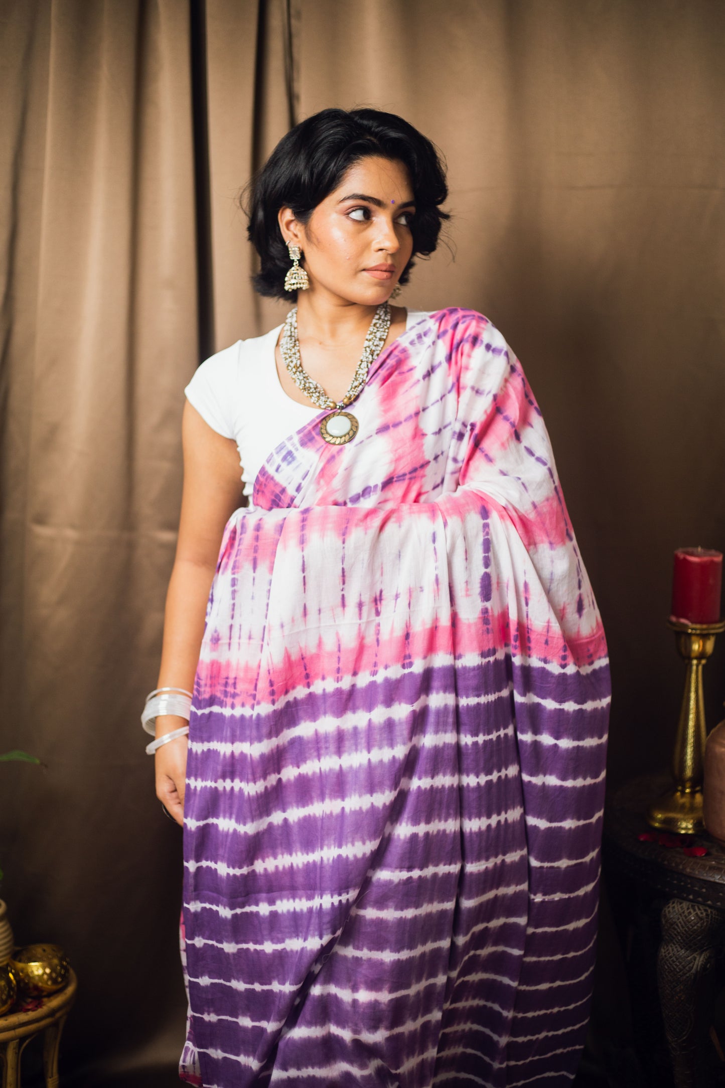 Cotton Mul Tie Dye Saree Berry Bloom