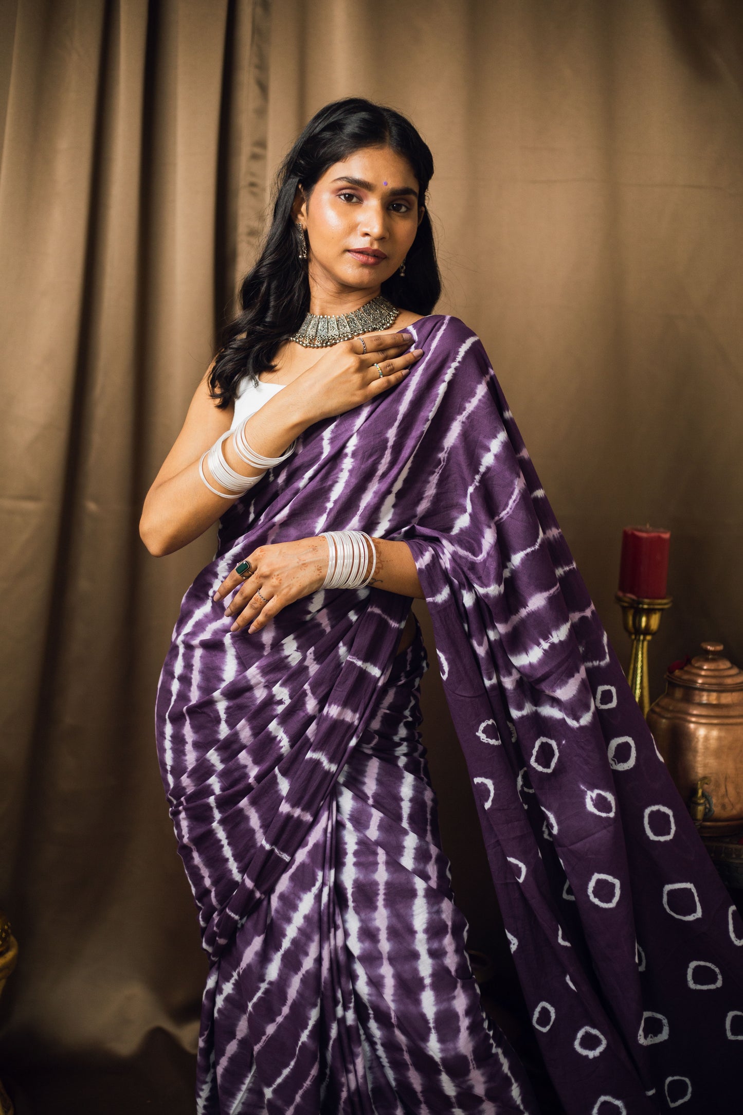 Cotton Mul Tie Dye Saree Jamun Leheriya