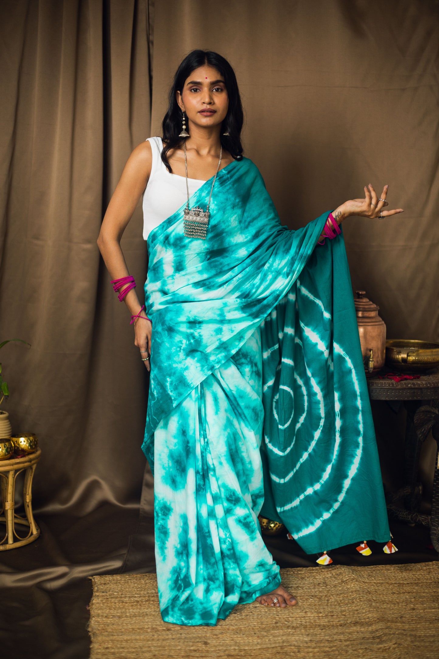 Cotton Mul Tie Dye Saree Mint Masala