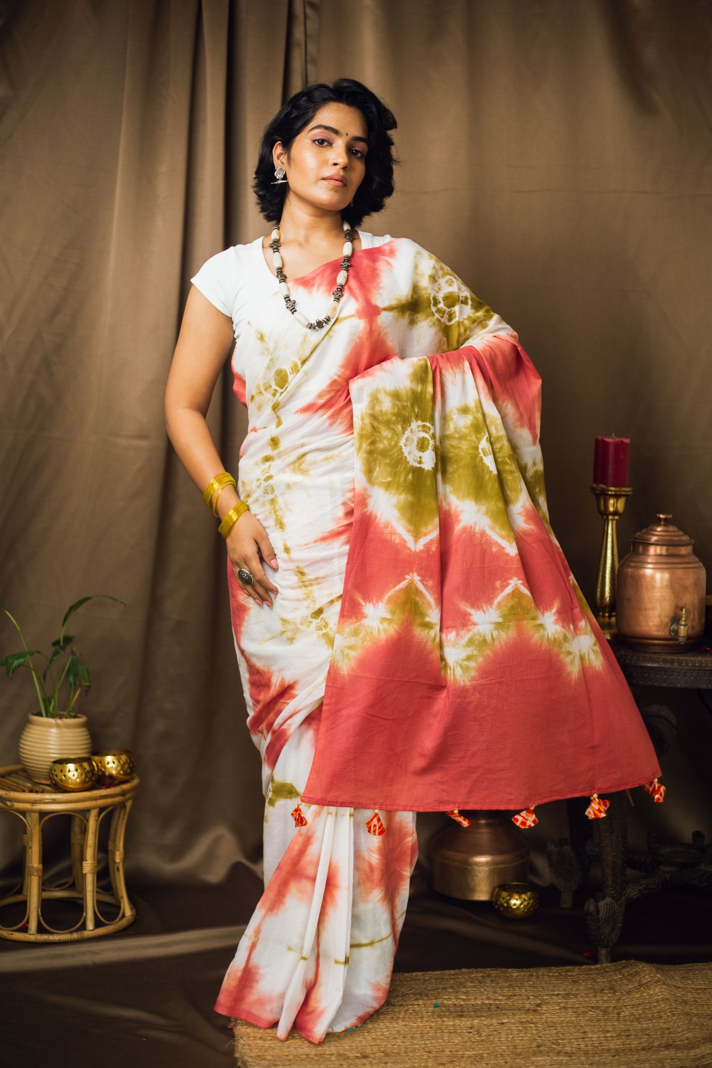 Cotton Mul Tie Dye Saree Green Earth