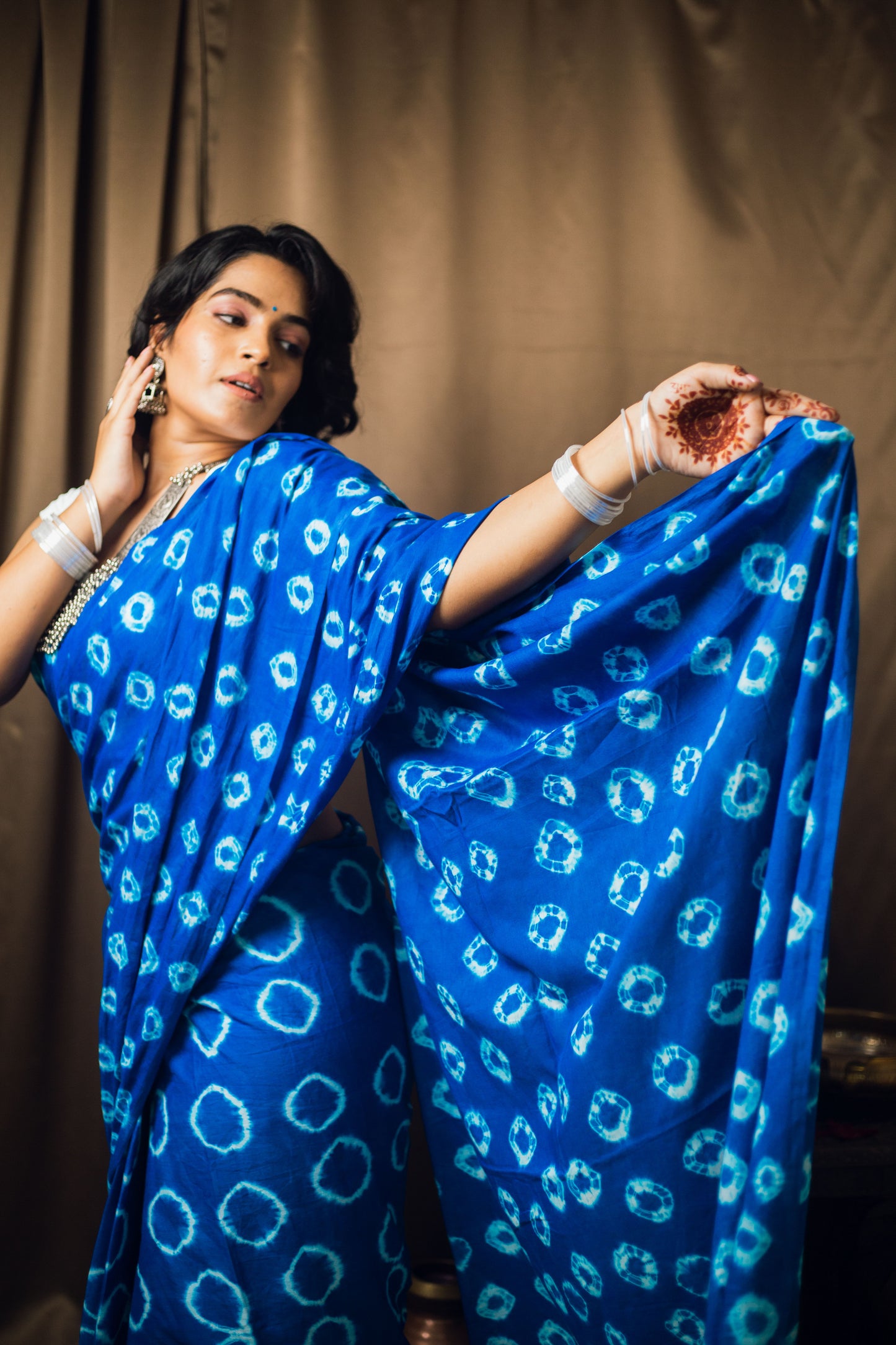 Cotton Mul Tie Dye Saree Blue Bindu