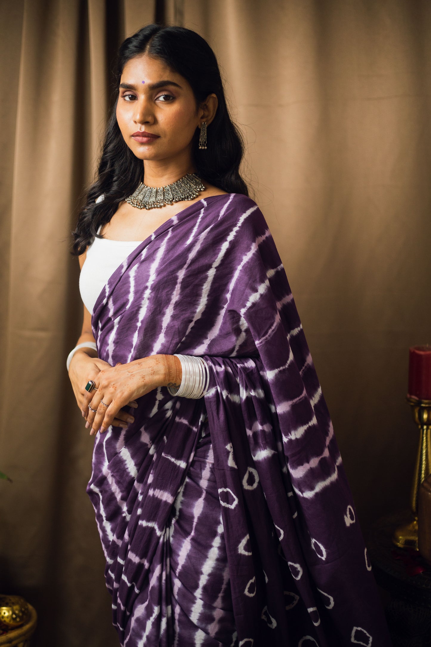 Cotton Mul Tie Dye Saree Jamun Leheriya