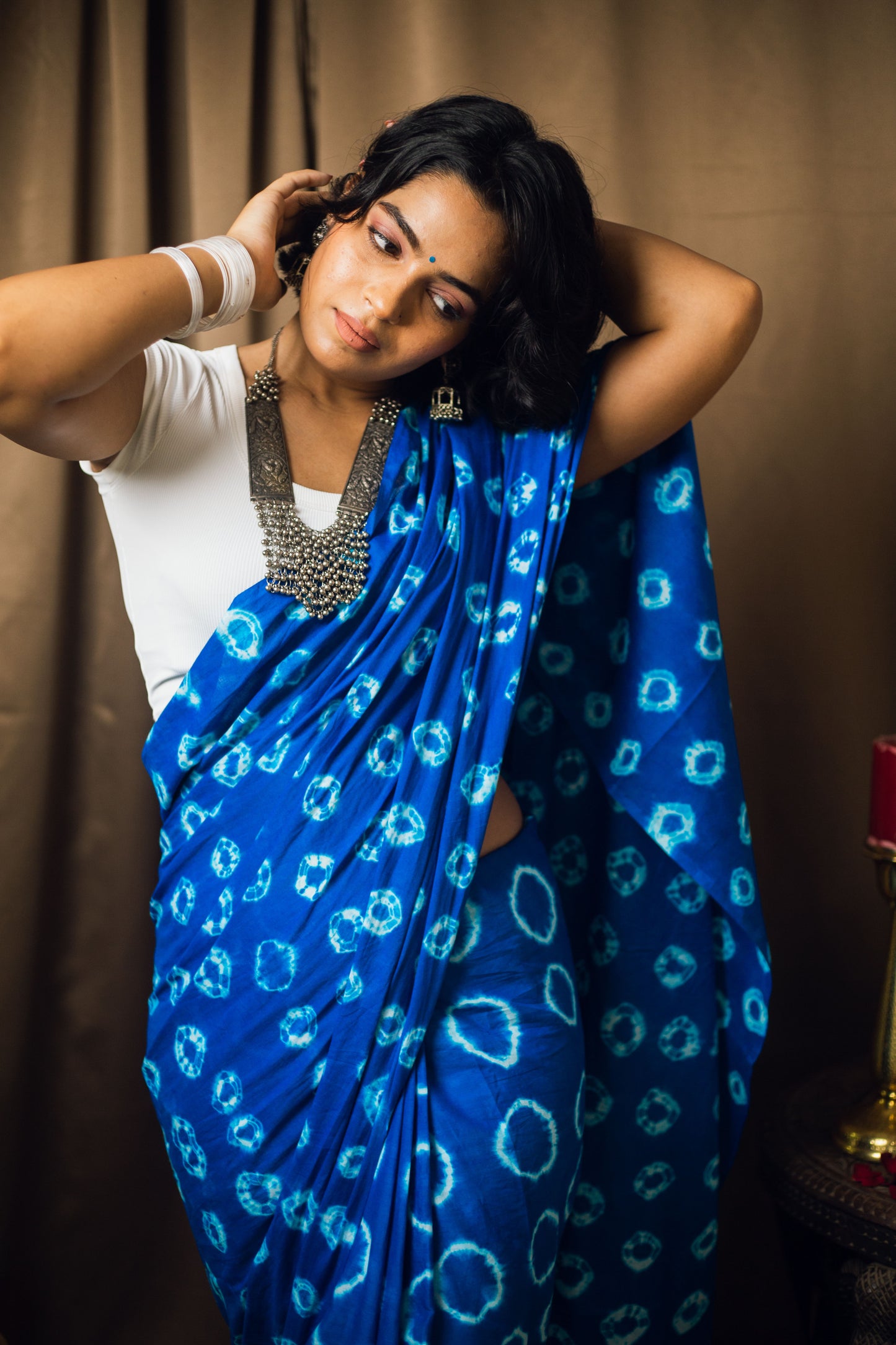 Cotton Mul Tie Dye Saree Blue Bindu