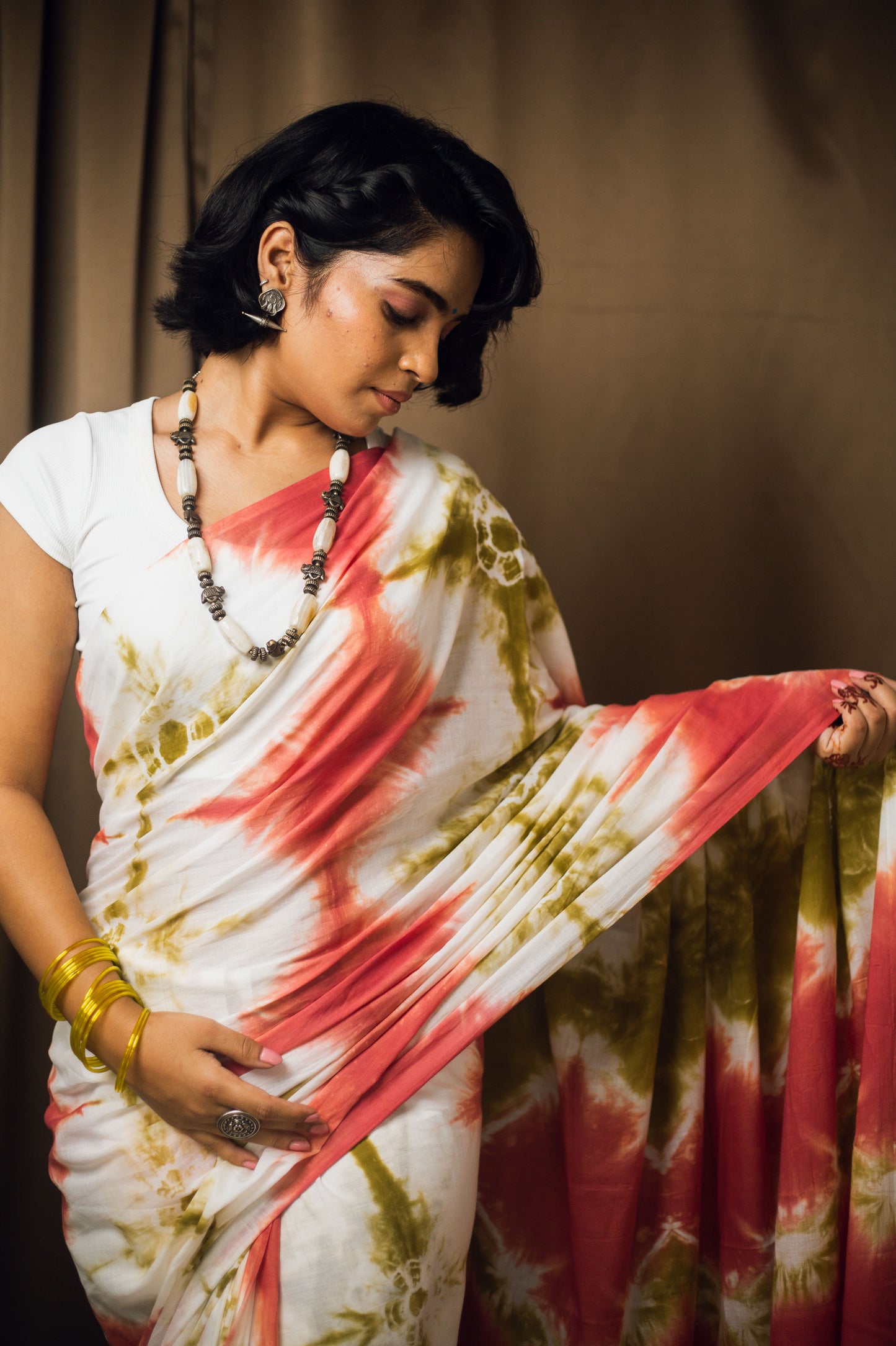 Cotton Mul Tie Dye Saree Green Earth