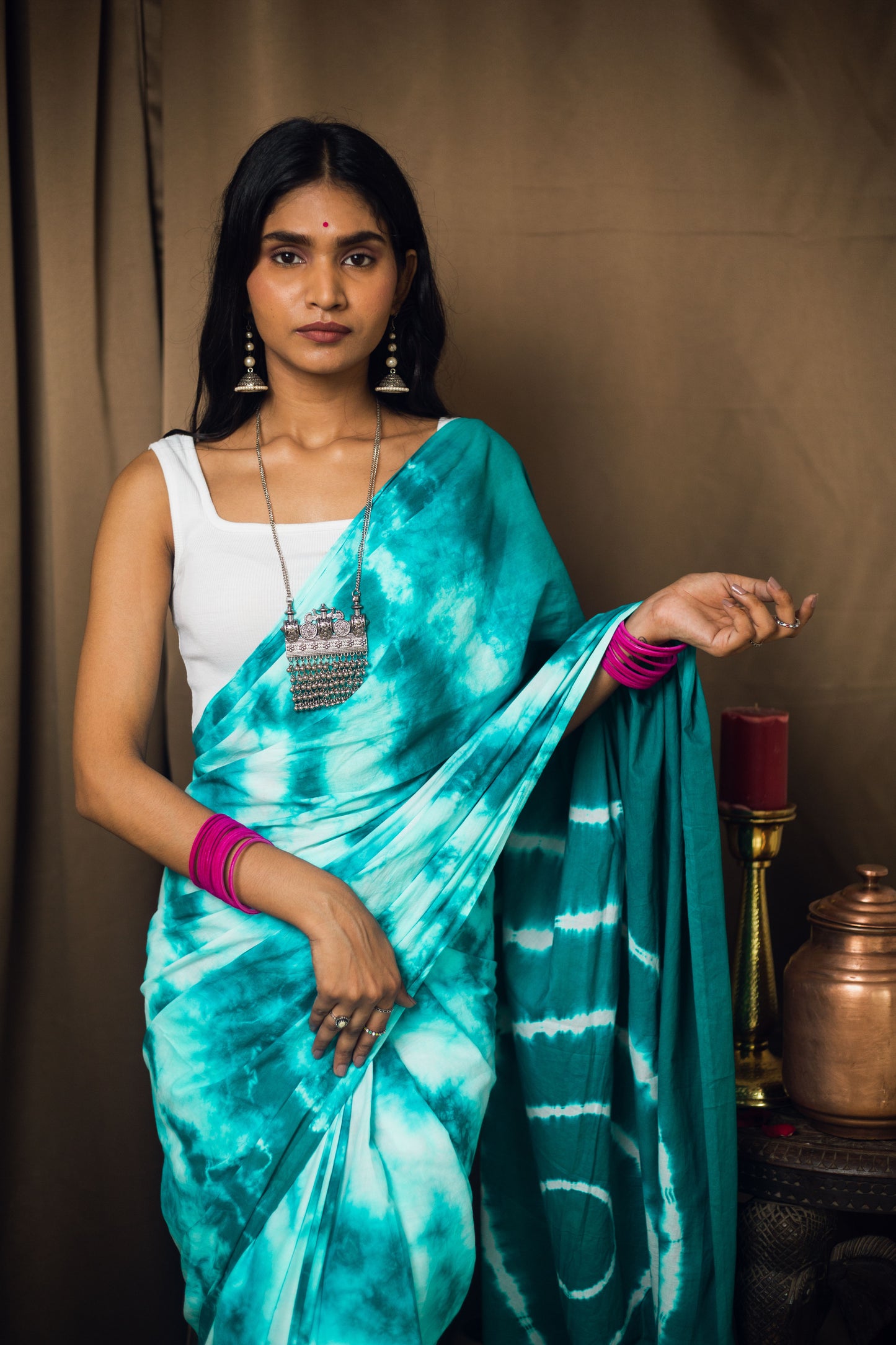 Cotton Mul Tie Dye Saree Mint Masala
