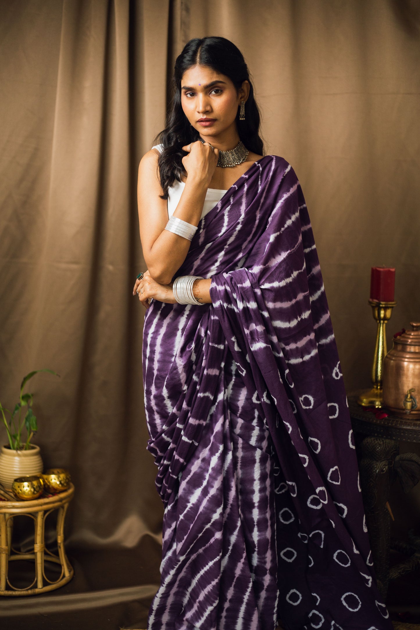 Cotton Mul Tie Dye Saree Jamun Leheriya