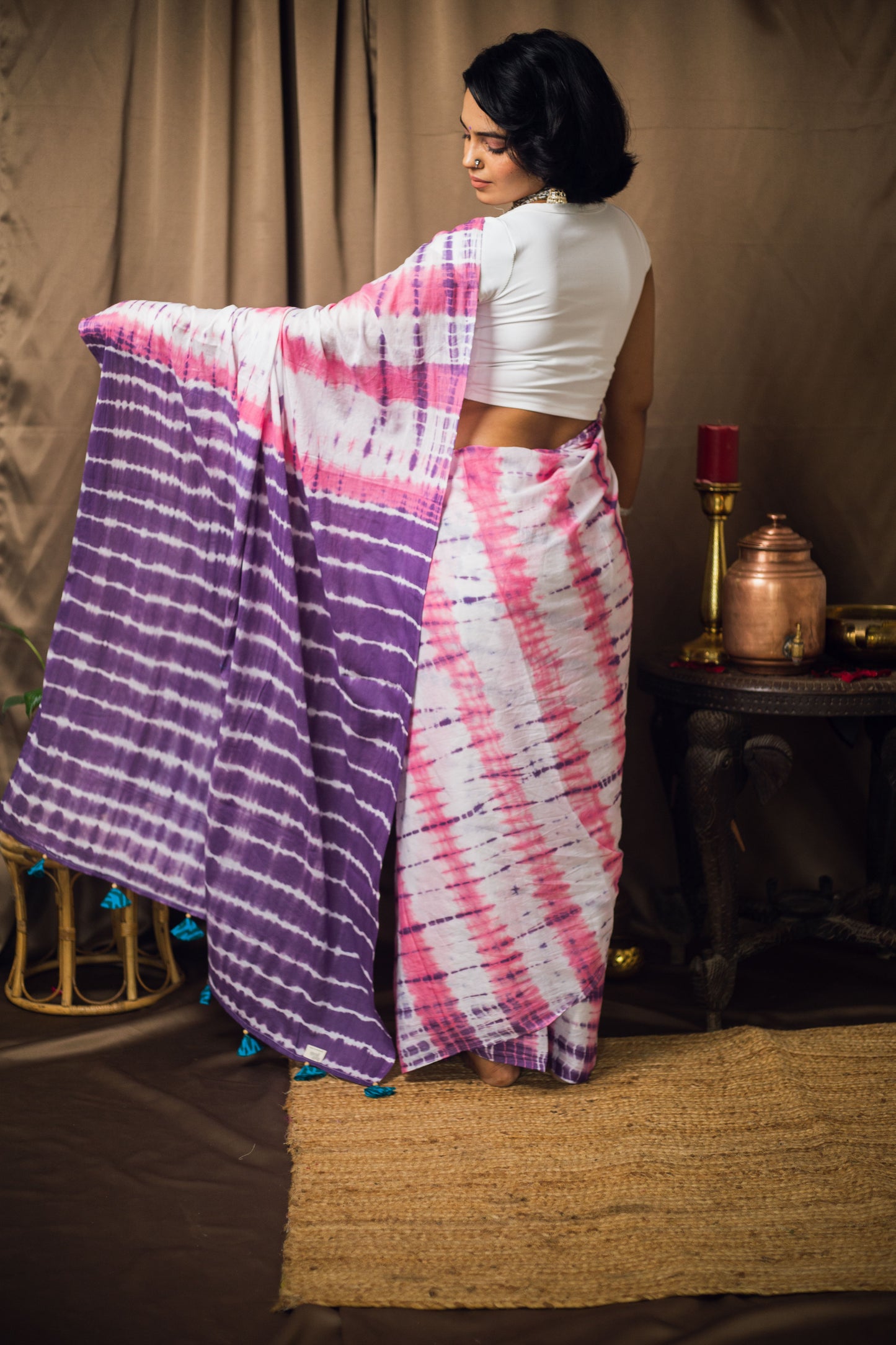 Cotton Mul Tie Dye Saree Berry Bloom