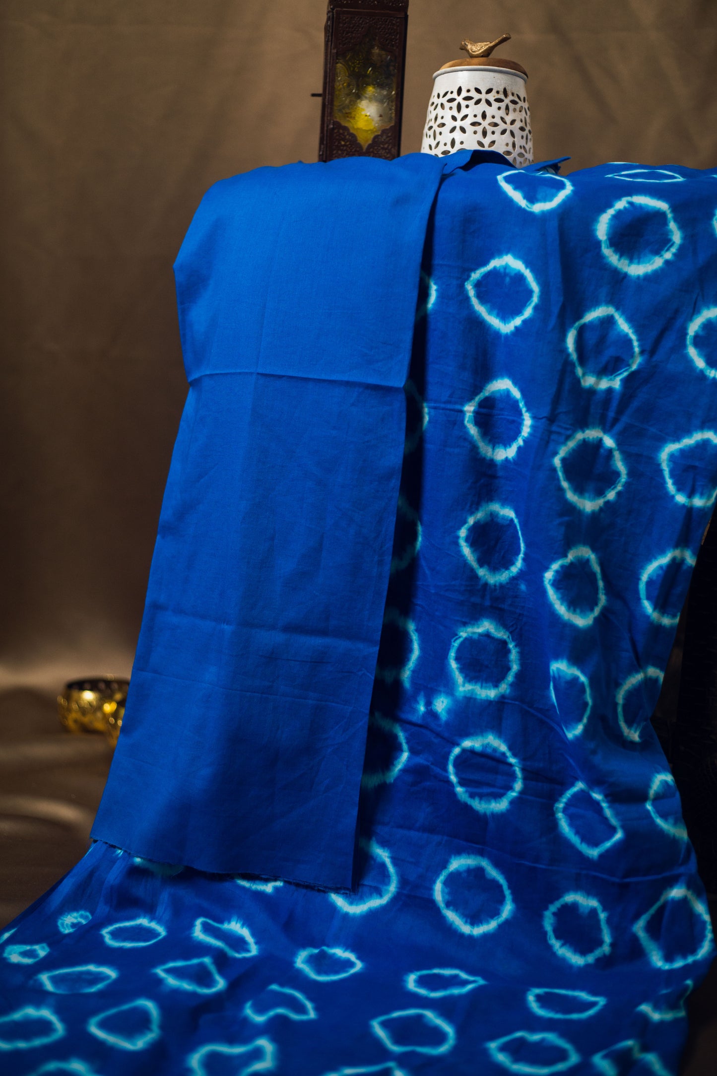 Cotton Mul Tie Dye Saree Blue Bindu