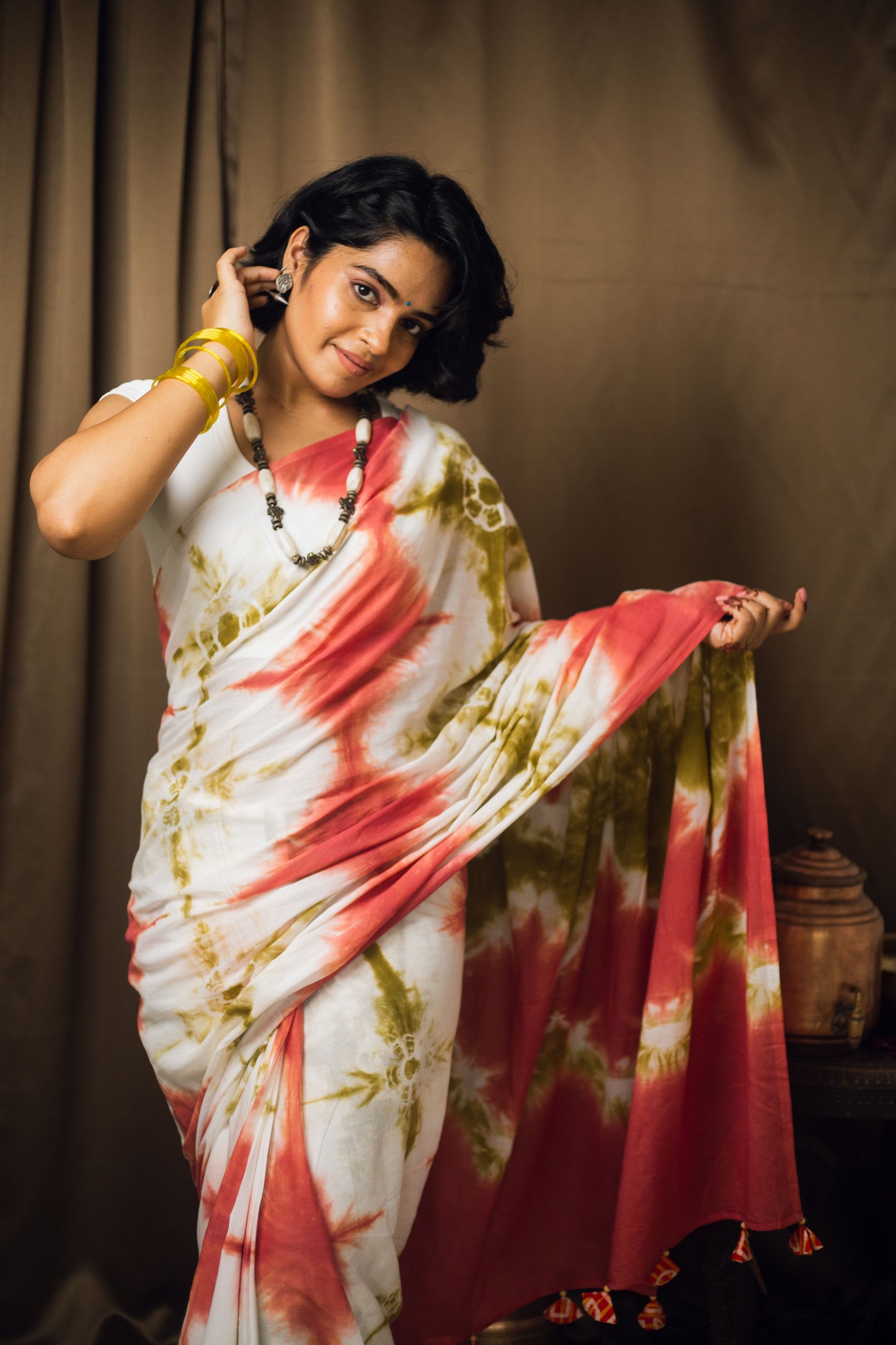 Cotton Mul Tie Dye Saree Green Earth