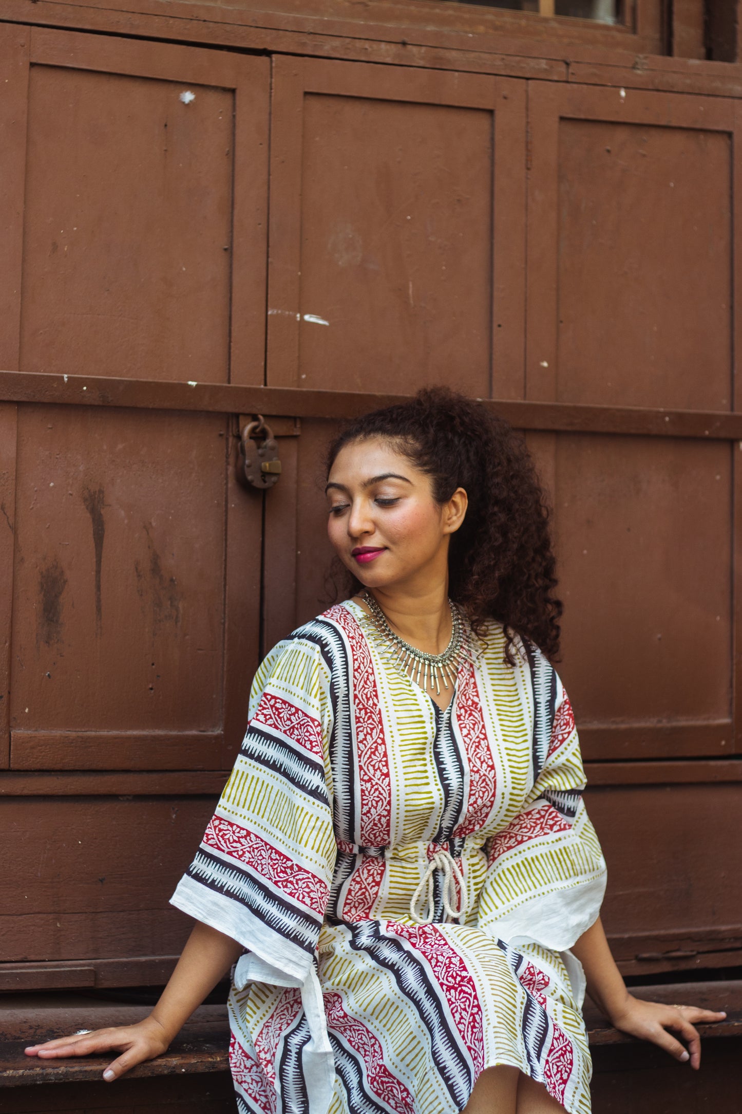 Block Printed Cotton Mul Kaftan Tunic/ Dress · Earthy Tones