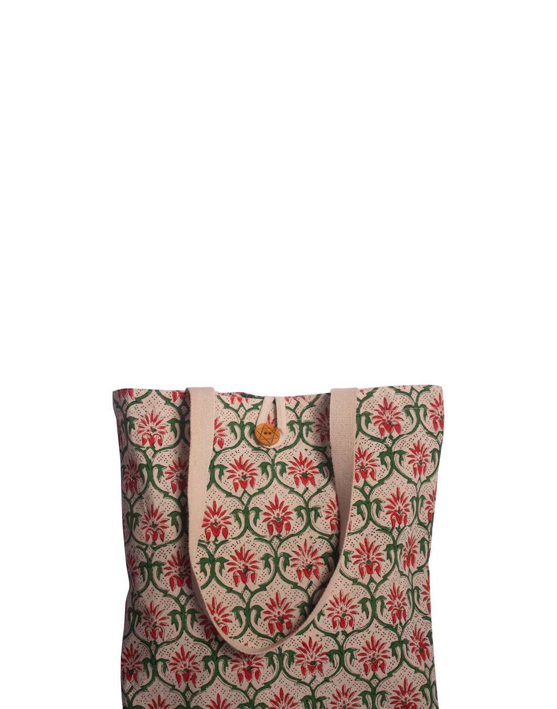 Cotton Shopping Tote Bag · Mughal Trellis Red and Green