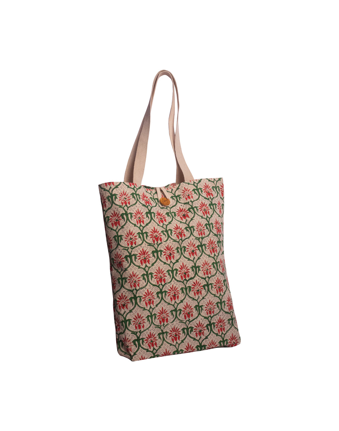 Cotton Shopping Tote Bag · Mughal Trellis Red and Green