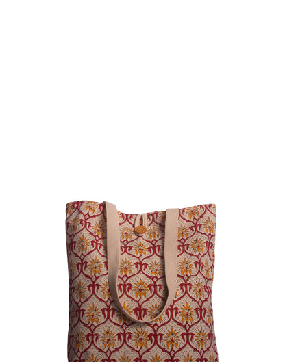 Cotton Shopping Tote Bag · Mughal Trellis Red and Orange