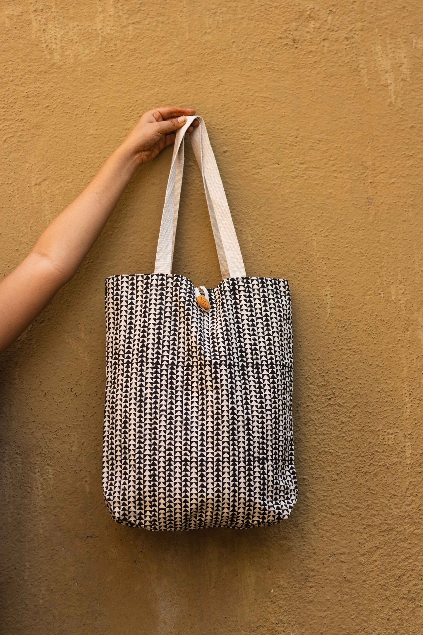 Cotton Shopping Tote Bag · Tiny Triangles Black