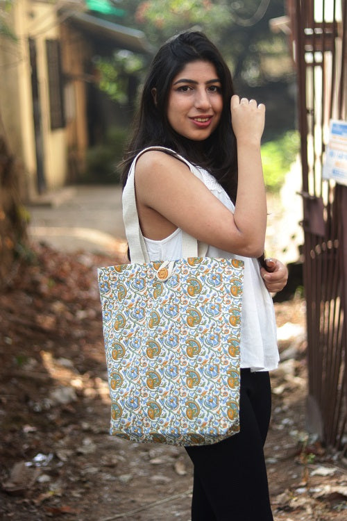 Canvas Cotton Shopping Tote Bag · Pastel Paisley