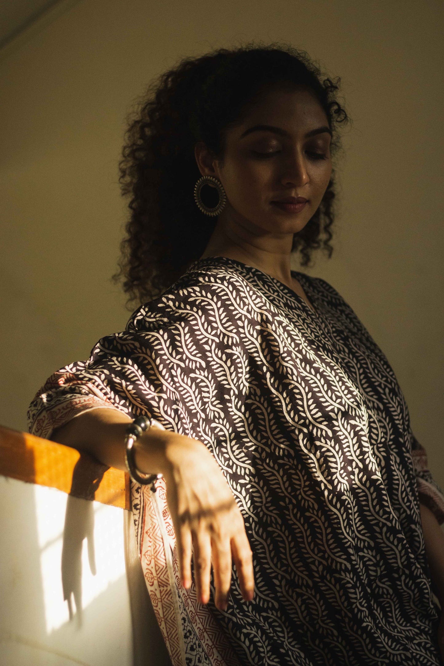 Cotton Bagh Block-Printed Kaftan Dress · Lata Black