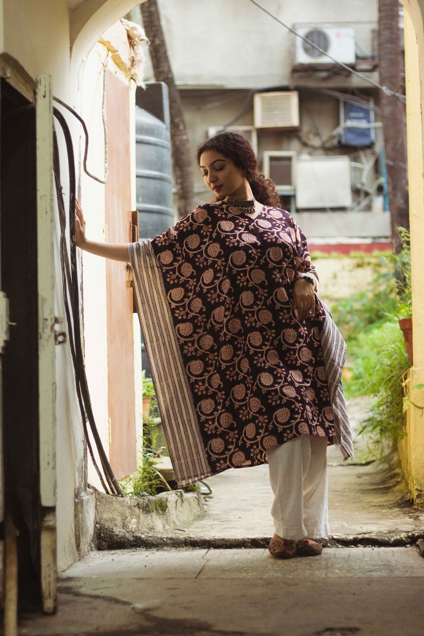 Cotton Bagh Block-Printed Kaftan Dress · Phulwaari Black