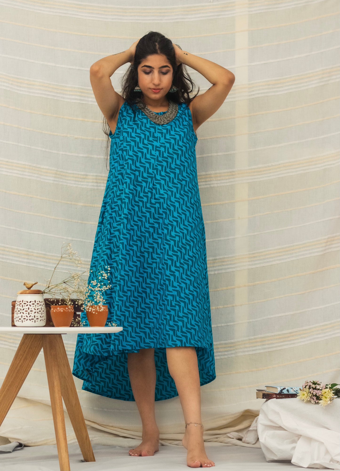 Cotton Batik Block Printed Tunic Dress • Boomerang Blue
