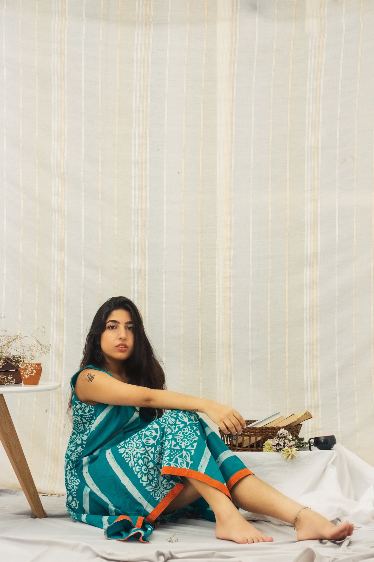 Cotton Batik Block Printed Tunic Dress • Floral Green